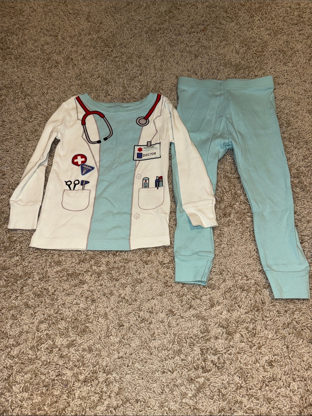 Old Navy Light Blue and White Doctor Print Pajama Set